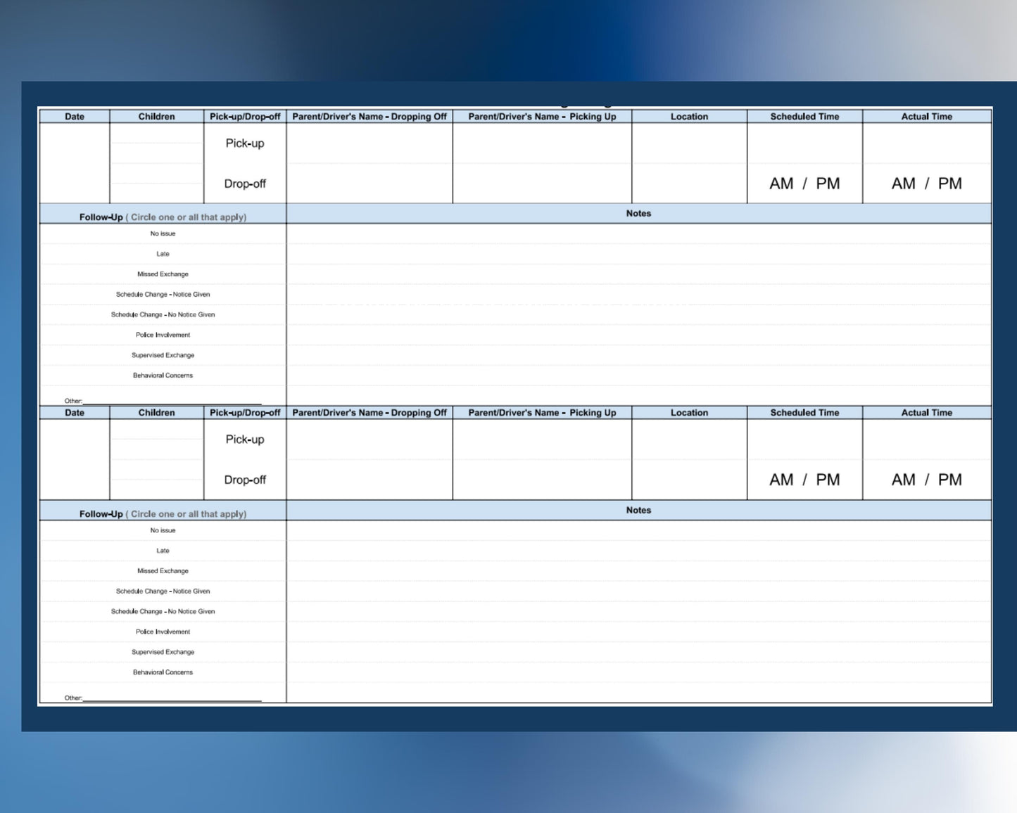 Custody Exchange Log