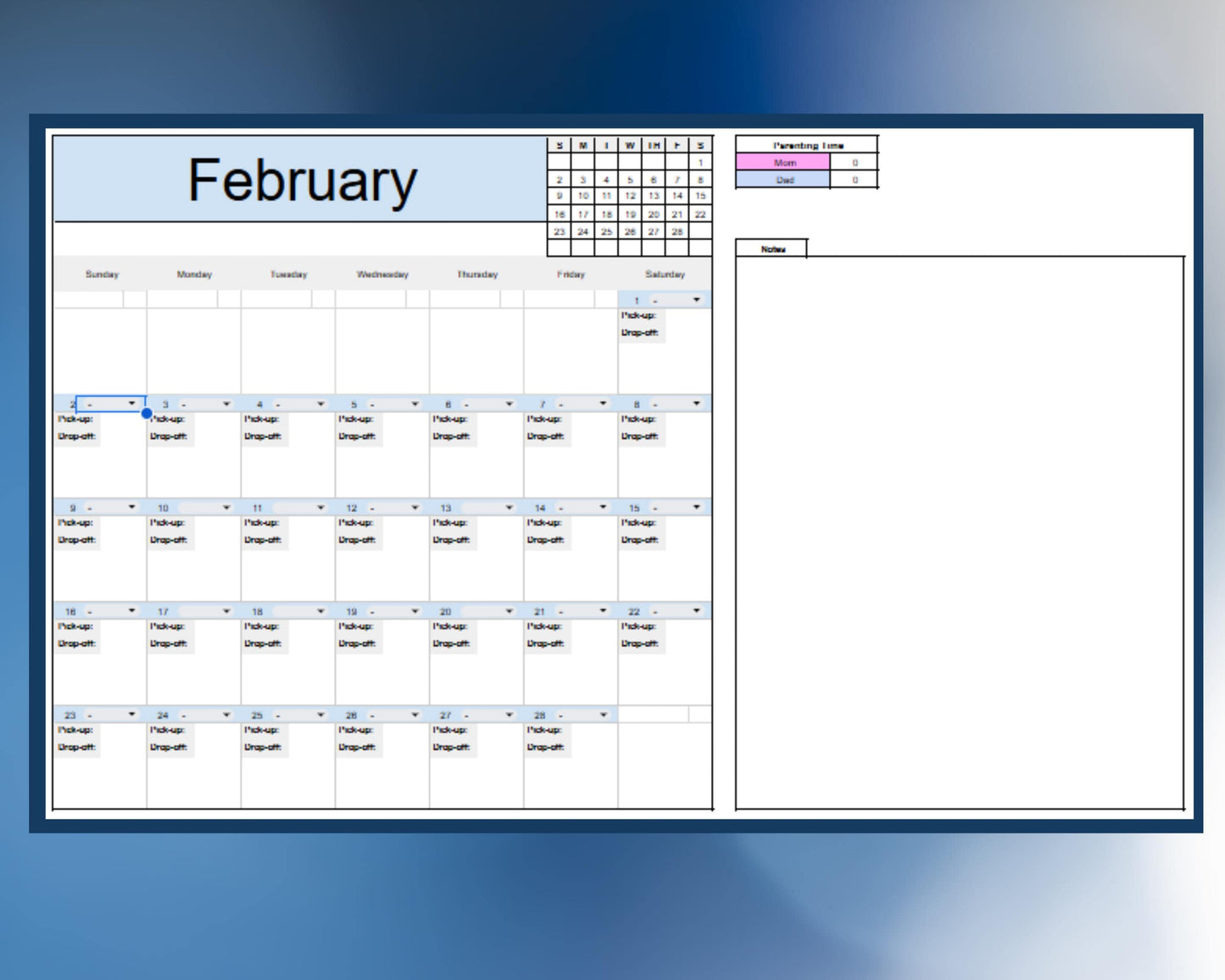 Parenting Time Calendar - Google Sheets