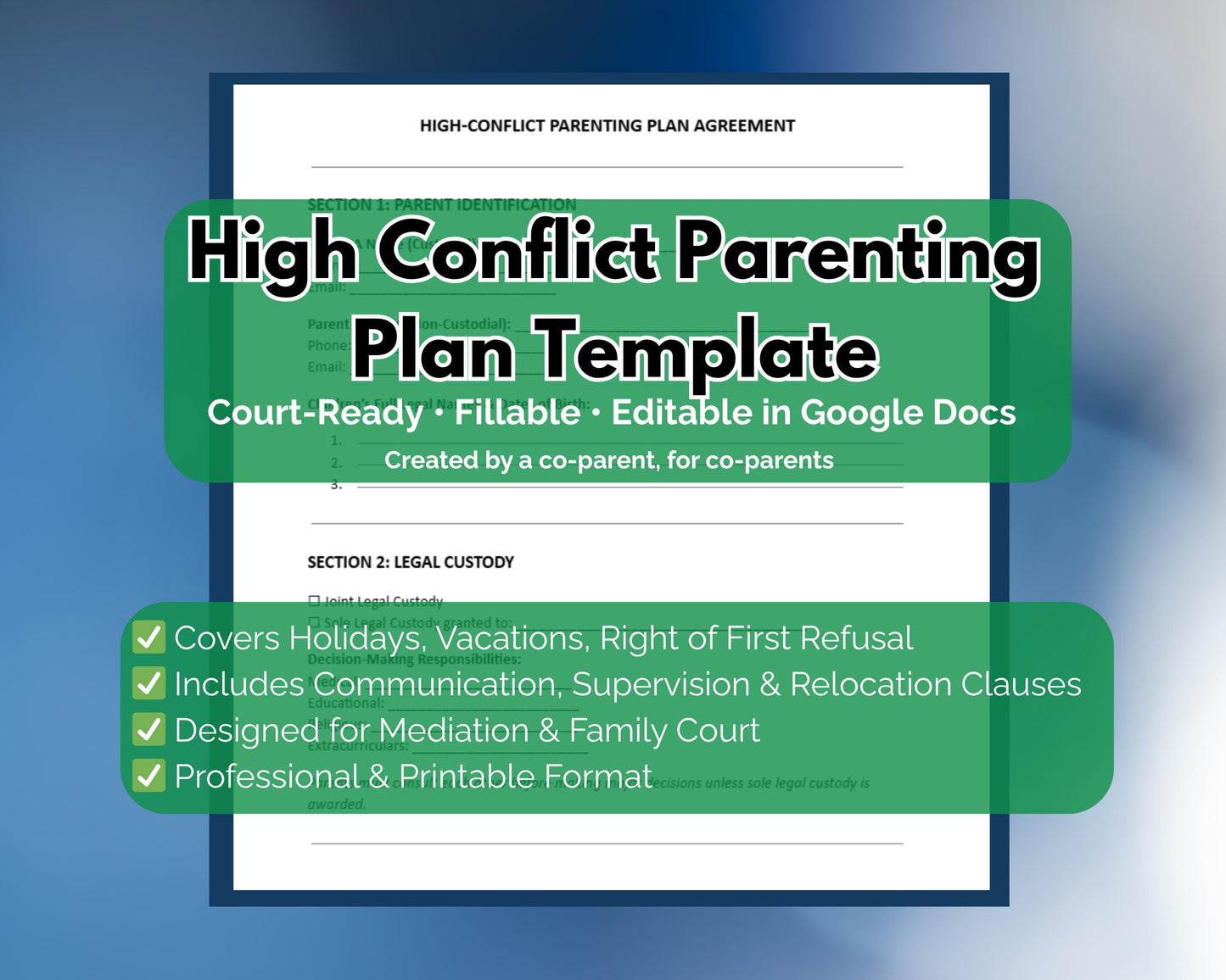 High-Conflict Parenting Plan Template