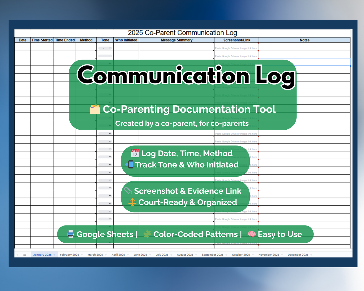 Communication Log - Google Sheets