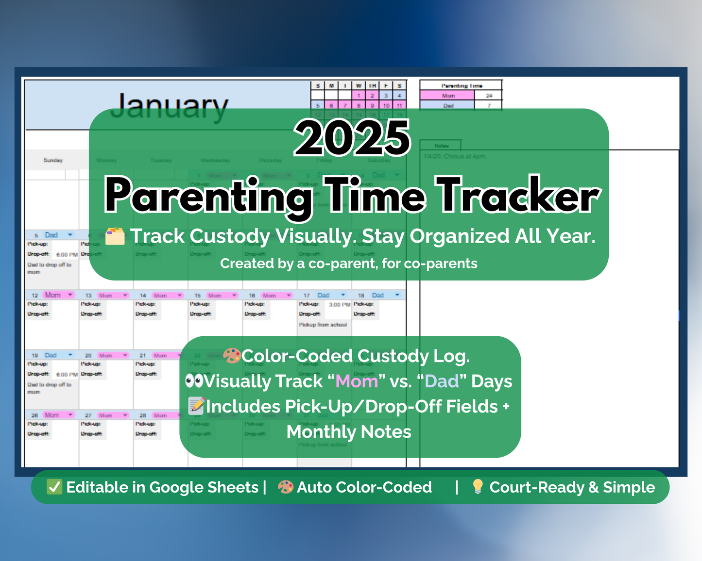 Parenting Time Calendar - Google Sheets