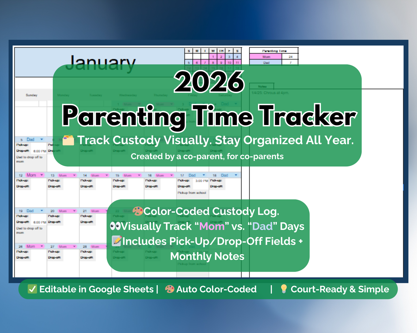 Parenting Time Calendar - Google Sheets