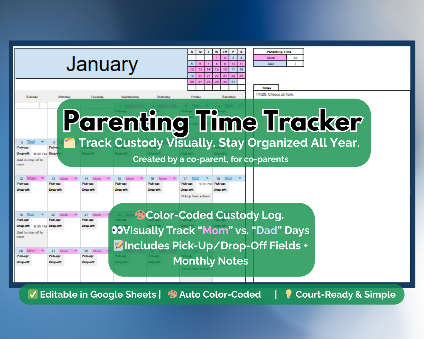 Parenting Time Calendar - Google Sheets