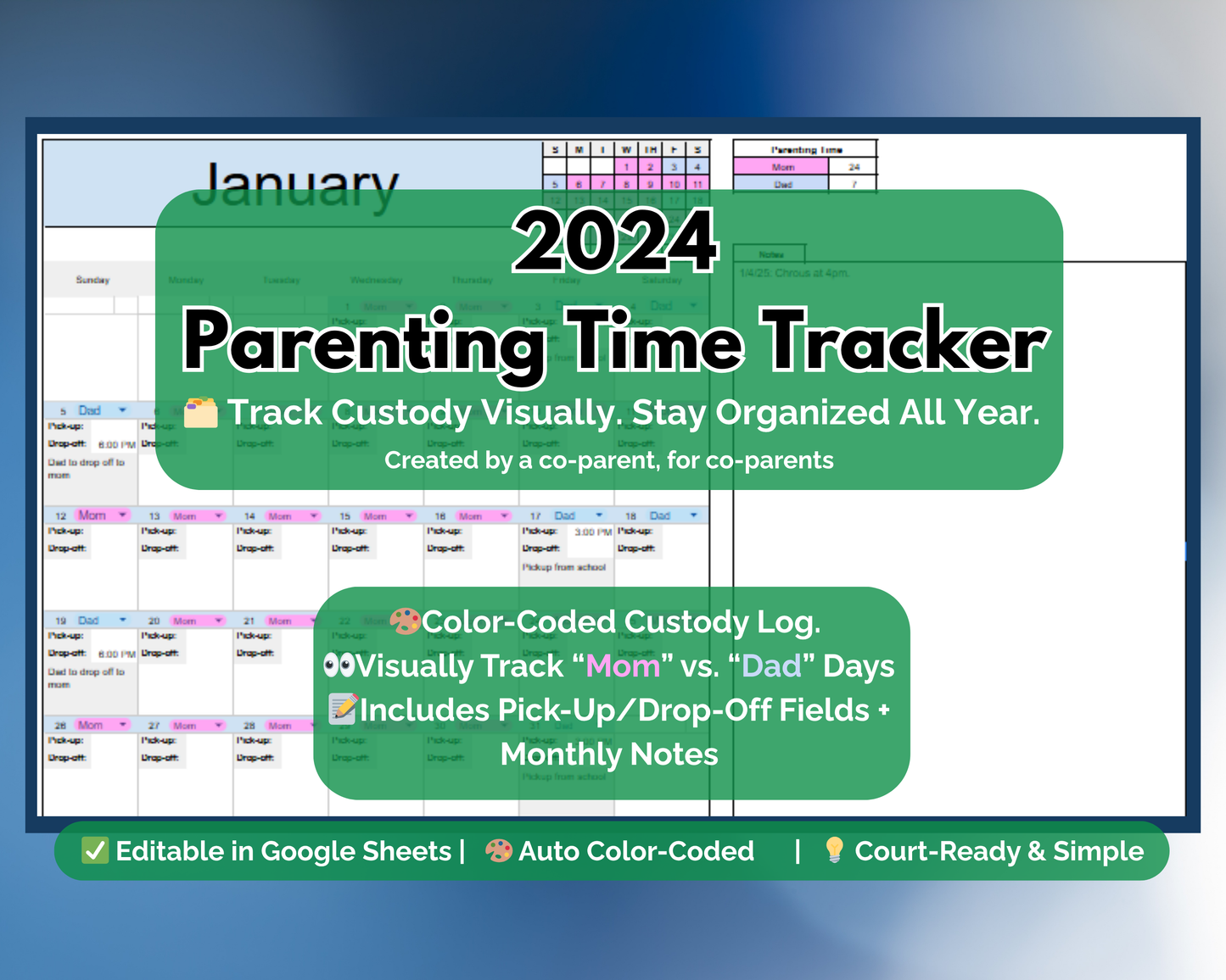 Parenting Time Calendar - Google Sheets