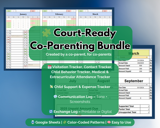 Court-Ready Co-Parenting Bundle | 2020-2026 Mega Tracker | Custody, Visitation, Contact, Support, Behavior & More (Google Sheets)