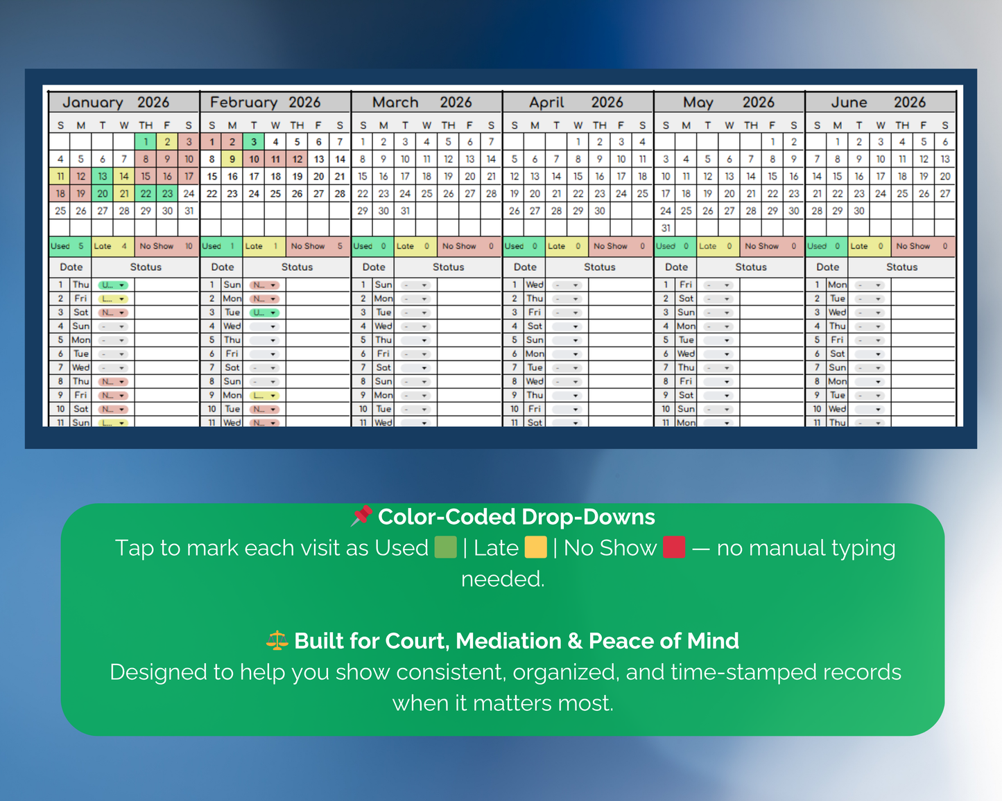 Mini Visitation Tracker for Co-Parenting | Visitation [Google Sheets] | MyColorCase