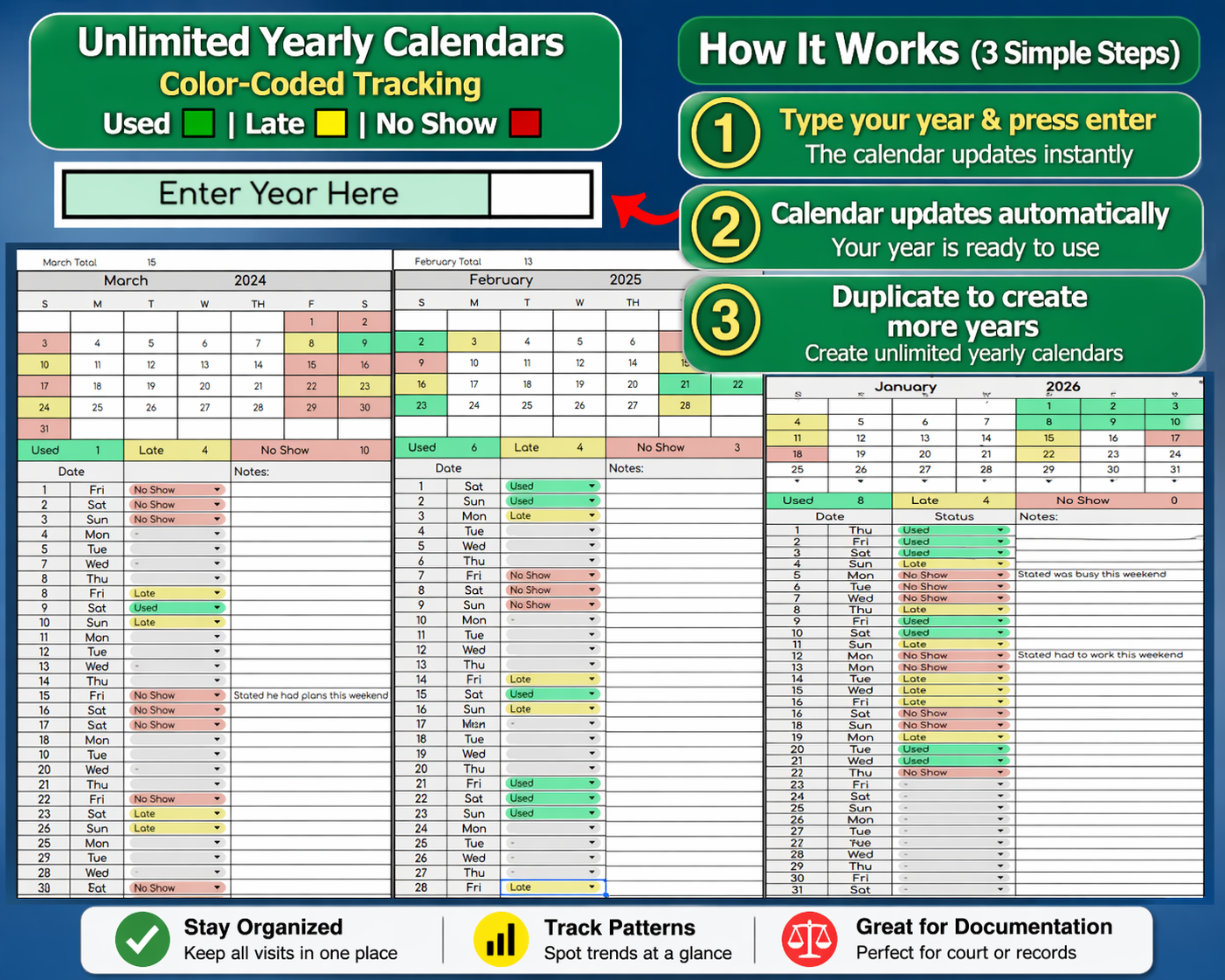 Custody Visitation Tracker for Co-Parenting [Unlimited Use | Any Year]