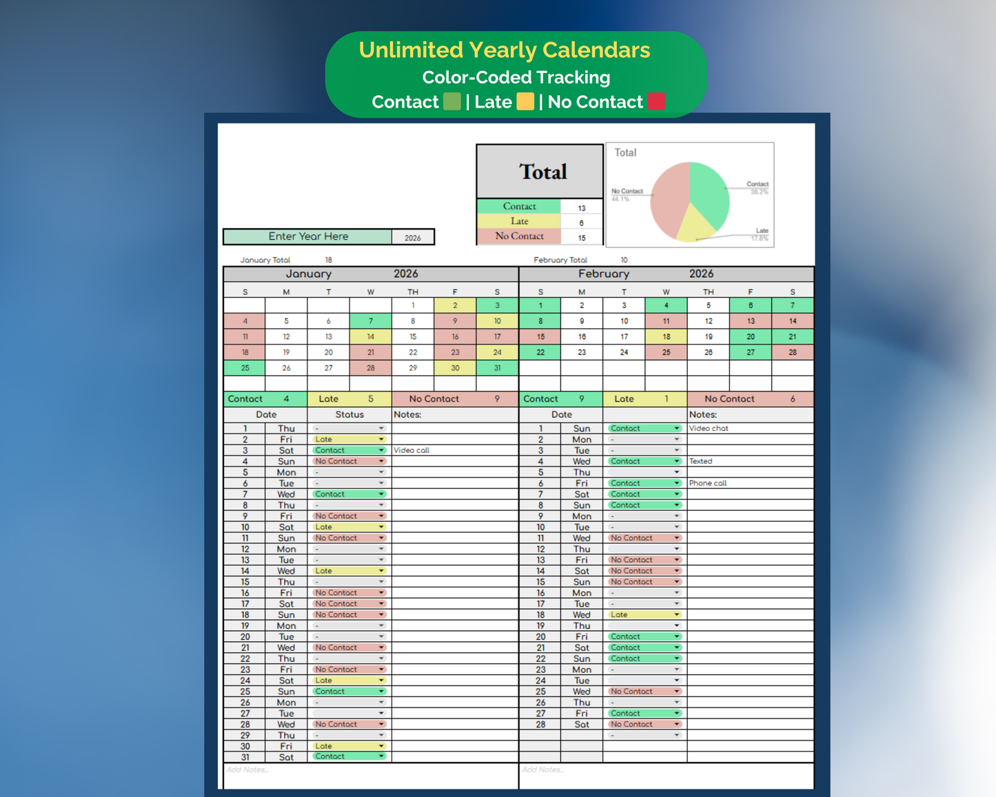 Custody Contact Tracker for Co-Parenting [Unlimited Use | Any Year] [Google Sheets]