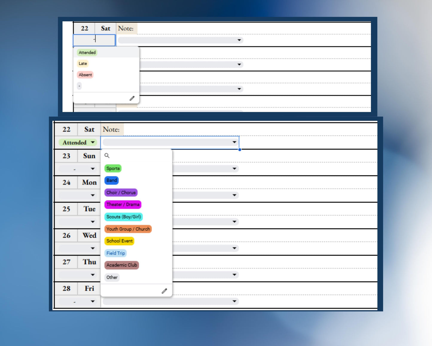 Extracurricular Attendance Tracker - Google Sheets