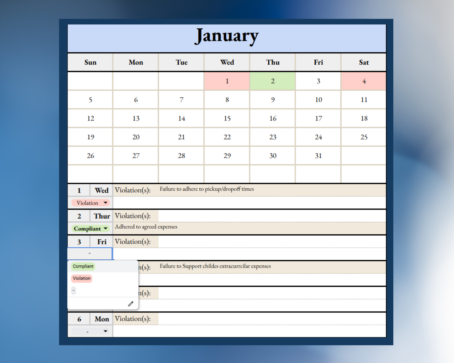 Court Order Compliance Tracker