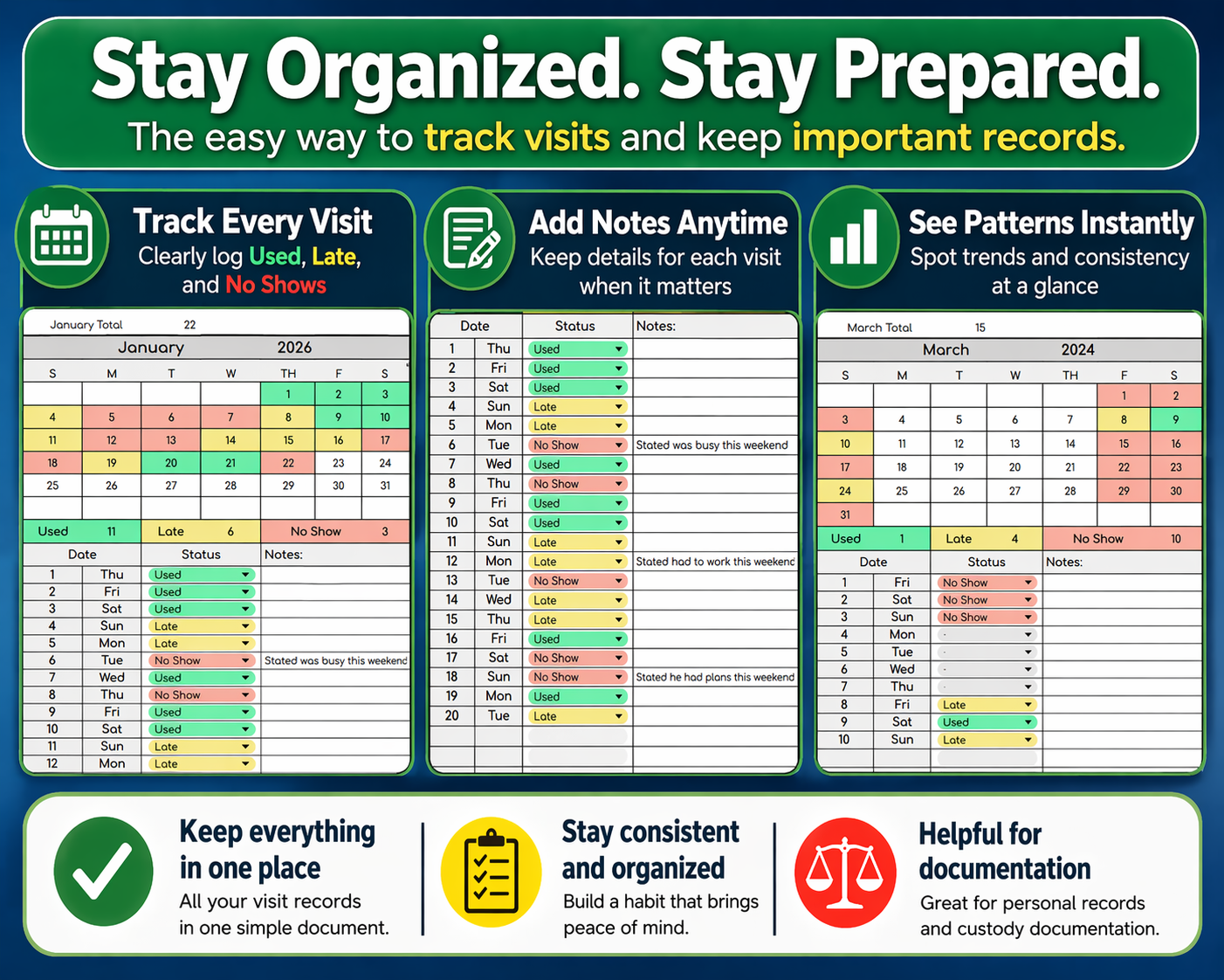 Custody Visitation Tracker for Co-Parenting [Unlimited Use | Any Year]