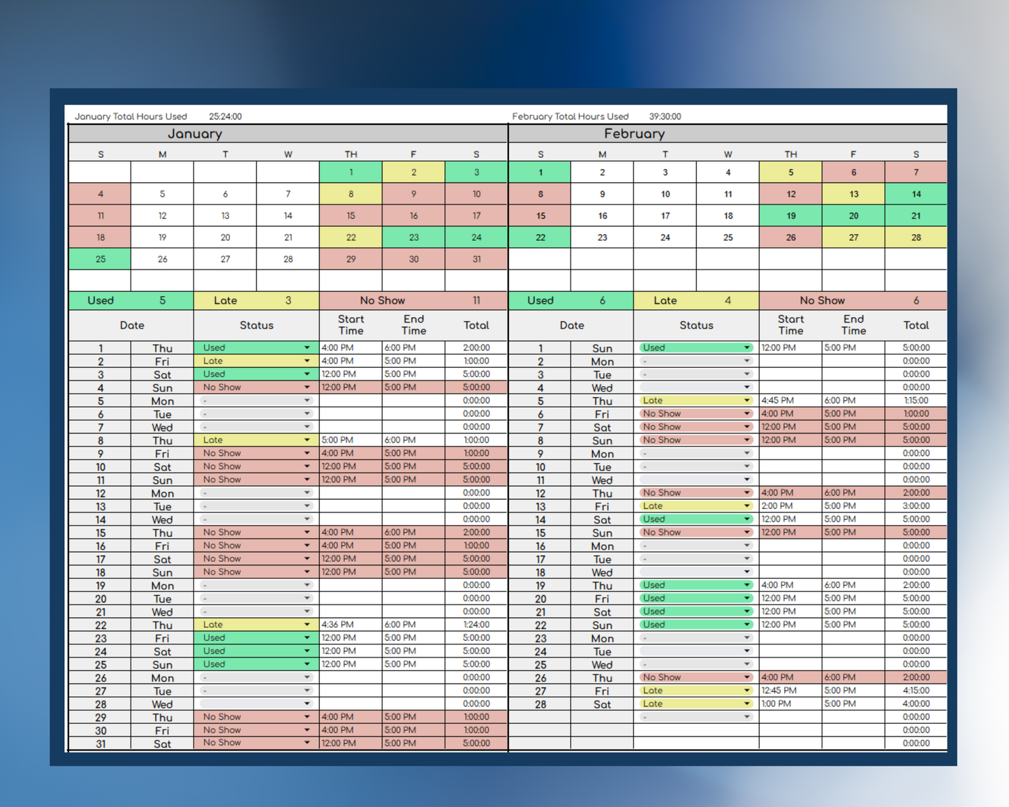 Custody Supervised Visitation Tracker for Co-Parenting | Visitation [Perpetual Calendar | Any Year | Google Sheets] | MyColorCase