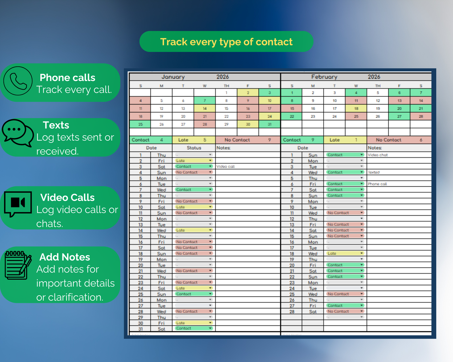 Custody Contact Tracker for Co-Parenting [Unlimited Use | Any Year] [Google Sheets]