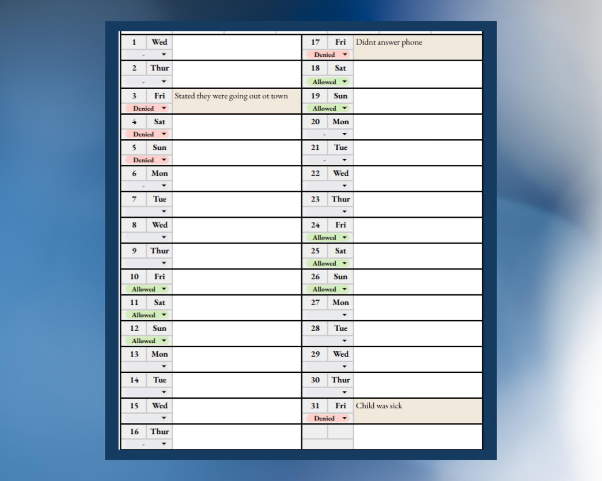 Visitation Tracker - Allowed vs Denied - Google Sheets