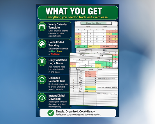 Custody Visitation Tracker for Co-Parenting [Unlimited Use | Any Year]