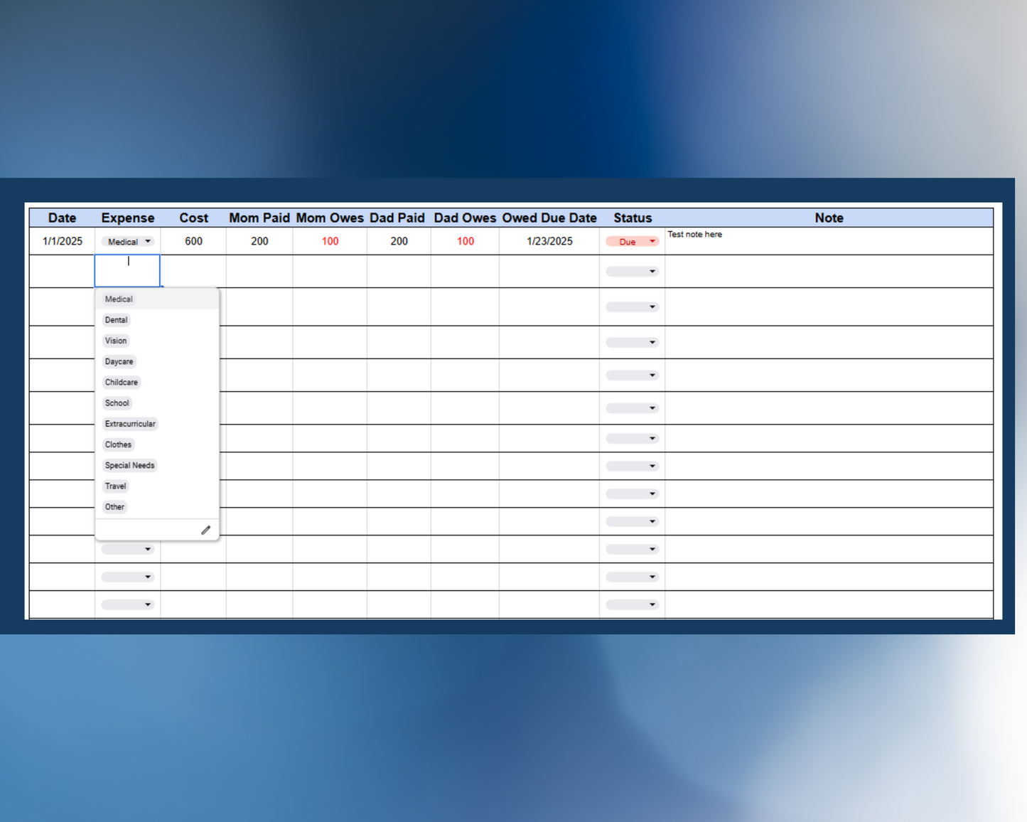 Child Custody Expense Tracker