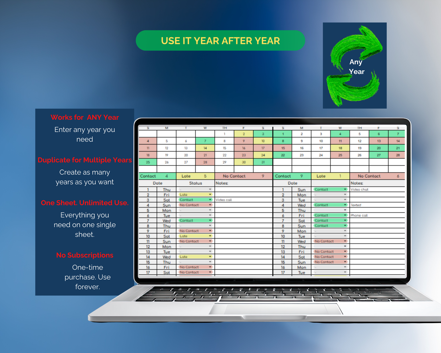 Custody Contact Tracker for Co-Parenting [Unlimited Use | Any Year] [Google Sheets]