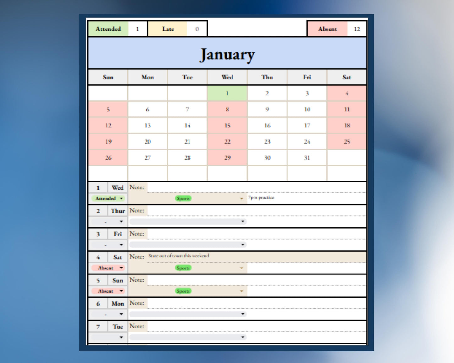 Extracurricular Attendance Tracker - Google Sheets