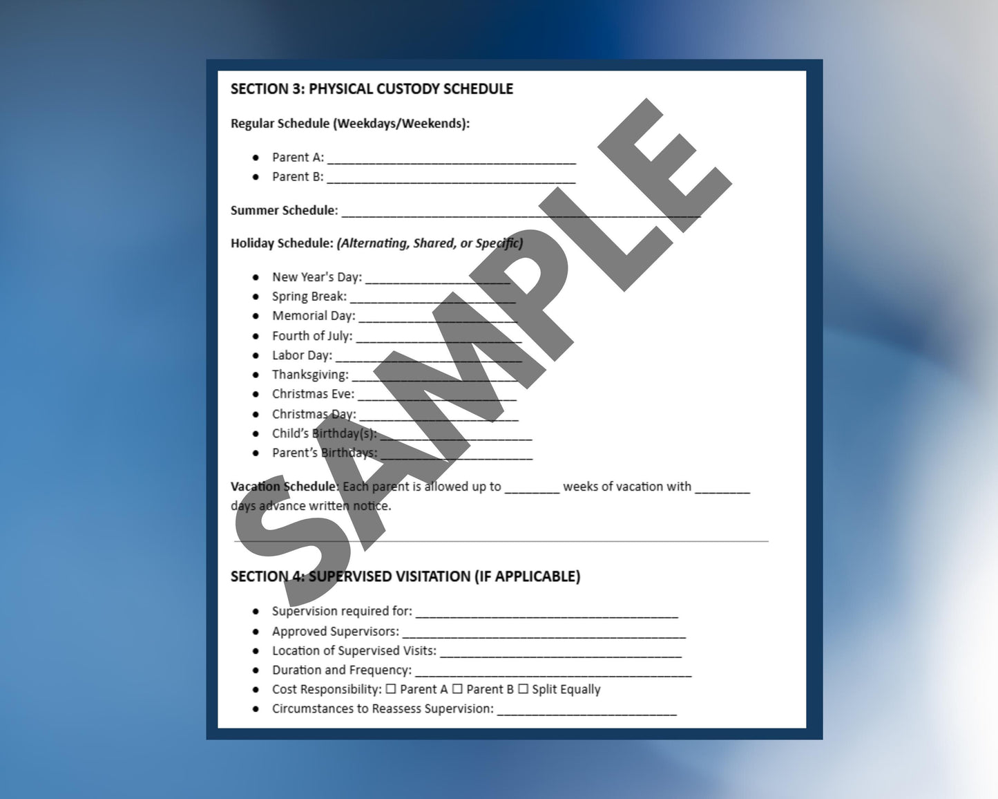 High-Conflict Parenting Plan Template