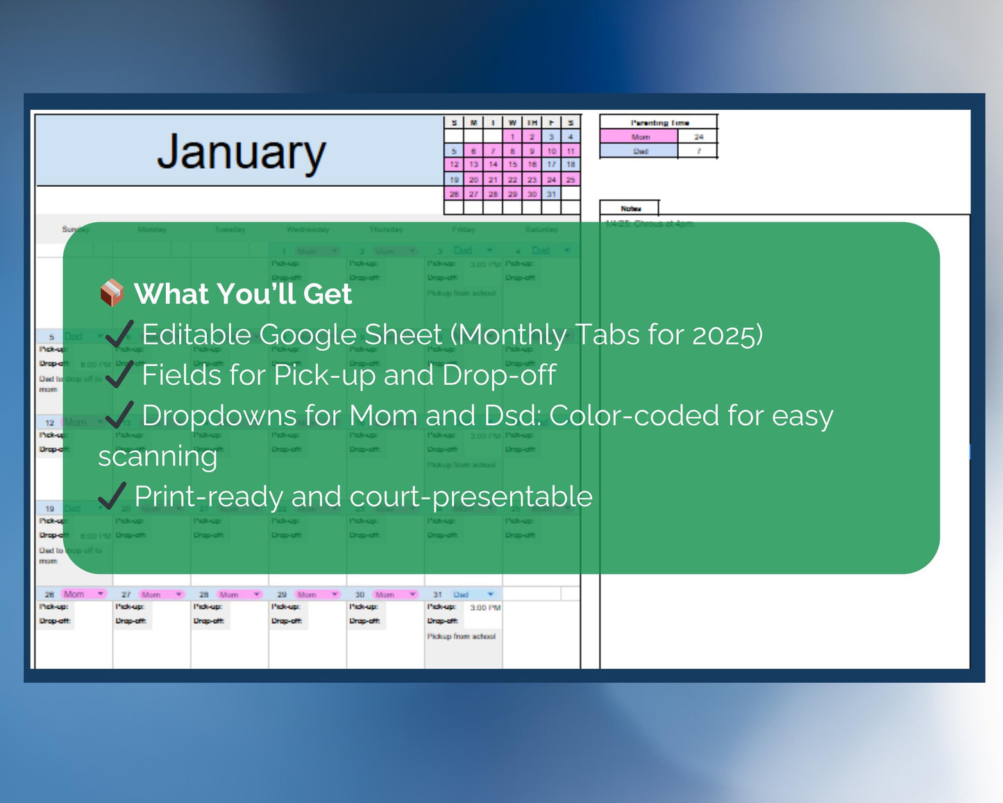 Parenting Time Calendar - Google Sheets