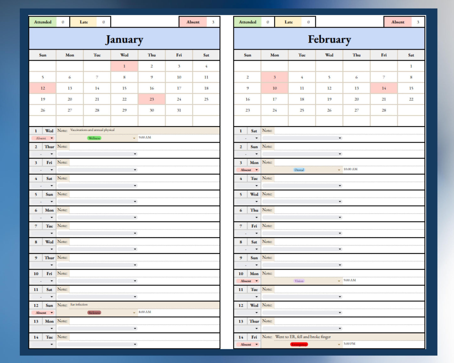 Custody Medical Appointment Tracker - Google Sheets