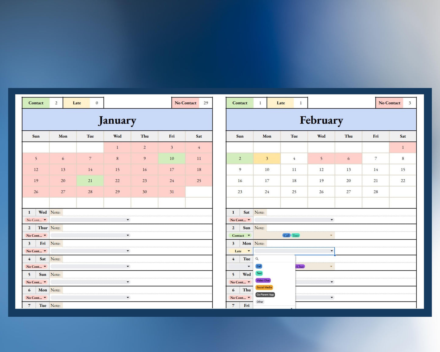 Contact Tracker - Phone, Text, Video Chat - Google Sheets