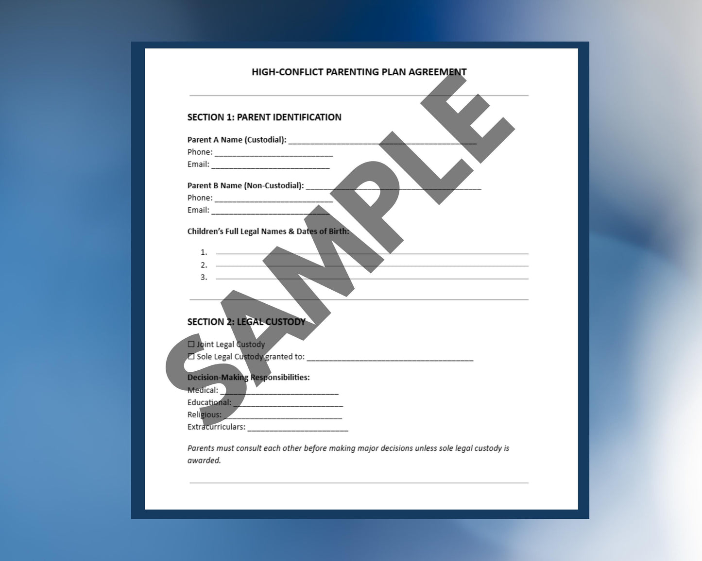 High-Conflict Parenting Plan Template