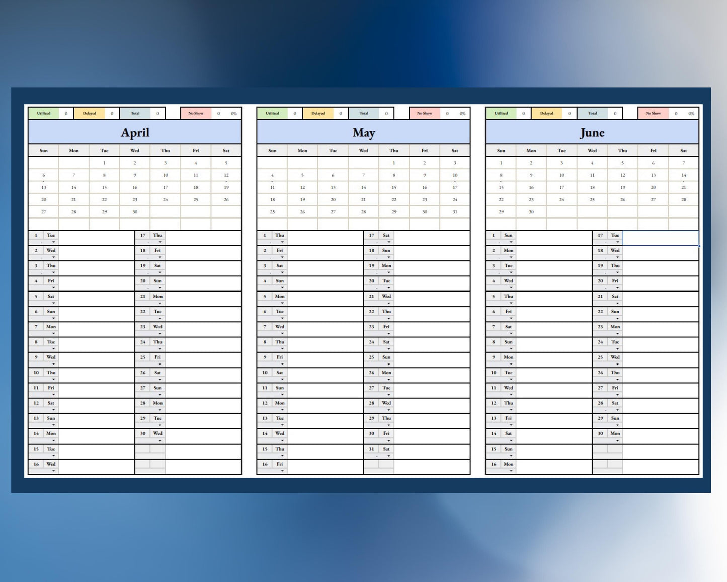 Visitation Tracker - Utilized, Delayed & No Show - Google Sheets