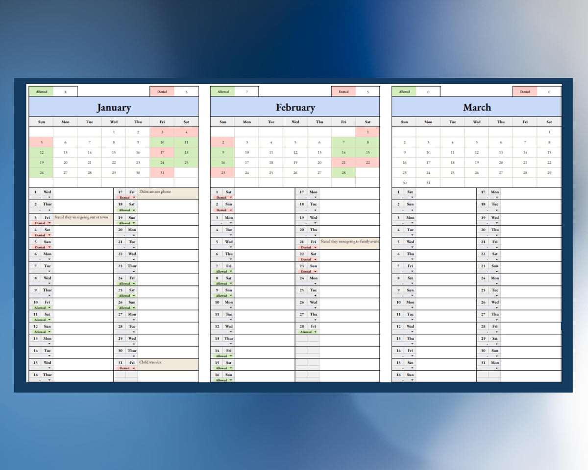 Visitation Tracker - Allowed vs Denied - Google Sheets