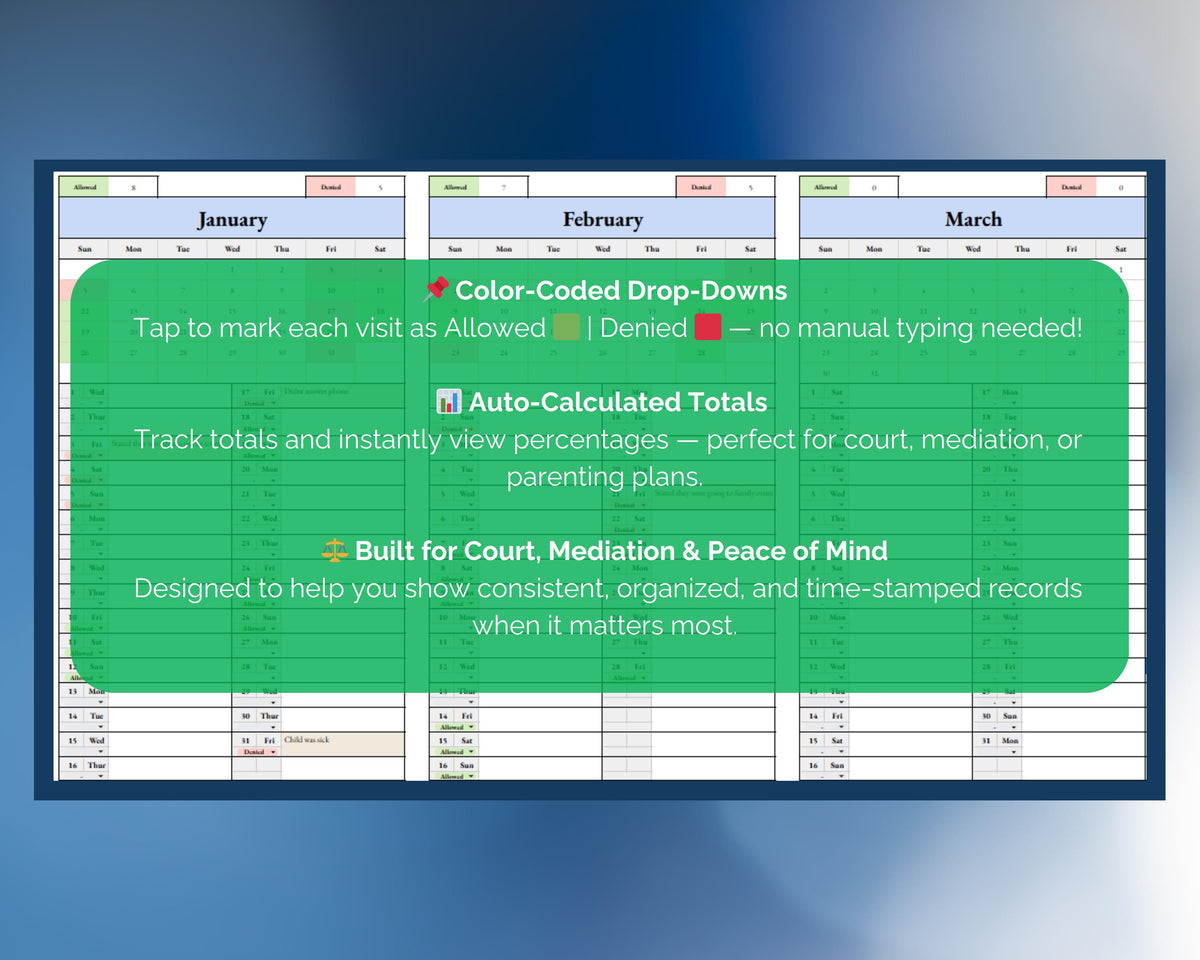 Visitation Tracker - Allowed vs Denied - Google Sheets